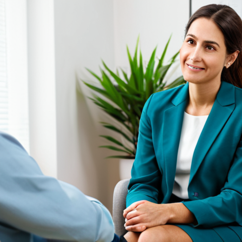 **

"A friendly female psychologist in a bright, welcoming clinic office, fully clothed in modest professional attire, listening empathetically to a patient seated across from her. Natural lighting, soft colors, comfortable furniture, plants in the background. Safe for work, appropriate content, perfect anatomy, natural proportions, professional setting, modest, family-friendly."

**
