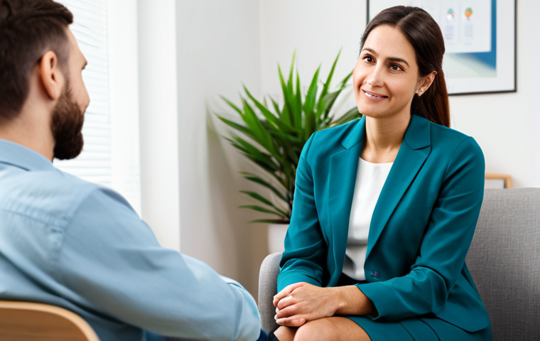 **

"A friendly female psychologist in a bright, welcoming clinic office, fully clothed in modest professional attire, listening empathetically to a patient seated across from her. Natural lighting, soft colors, comfortable furniture, plants in the background. Safe for work, appropriate content, perfect anatomy, natural proportions, professional setting, modest, family-friendly."

**