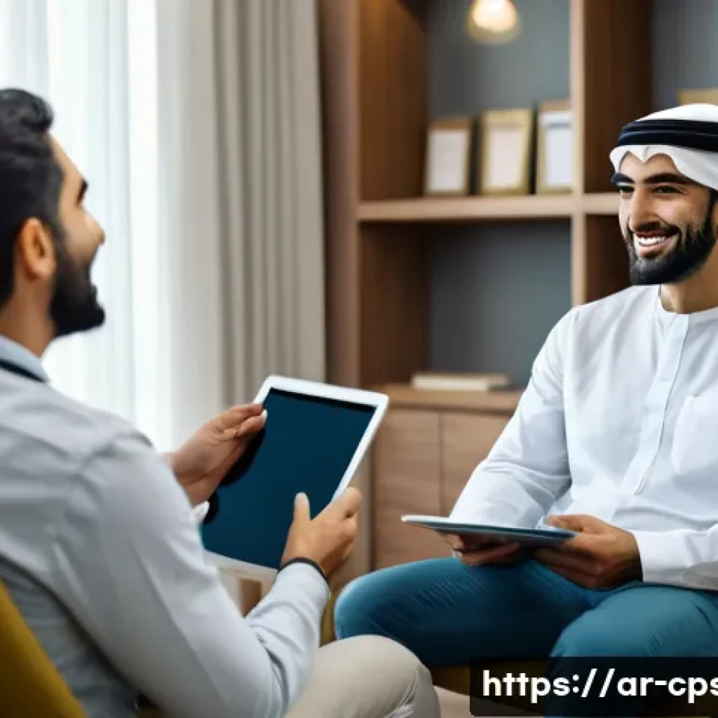 임상심리사 심리검사 실무 사례 - A professional Middle Eastern psychologist in a modern clinic setting, warmly engaging with an adult...