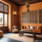 임상심리사 직업 만족도 - A serene modern office setting designed for an Arabic-speaking psychologist, featuring a cozy consul...
