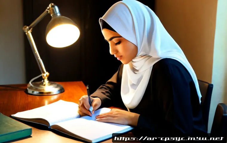임상심리사 시험 준비 가이드 - Photorealistic study scene for clinical psychology exam preparation, Arab woman in modest profession...
